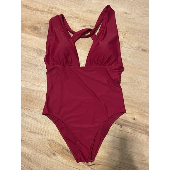 NWOT SUMMERSALT The Plunge Sangria Red One Piece Swimsuit 12 $95 - Picture 4 of 8